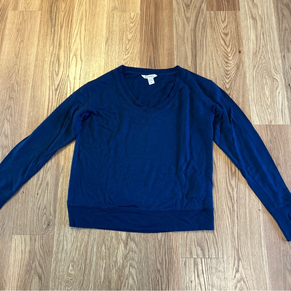 Athleta Deep Blue Long Sleeve V-Neck Top